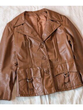 Vintage 60s 70s Leathercraft Brown Leather Boho Car Coat Women's M/L USA Made